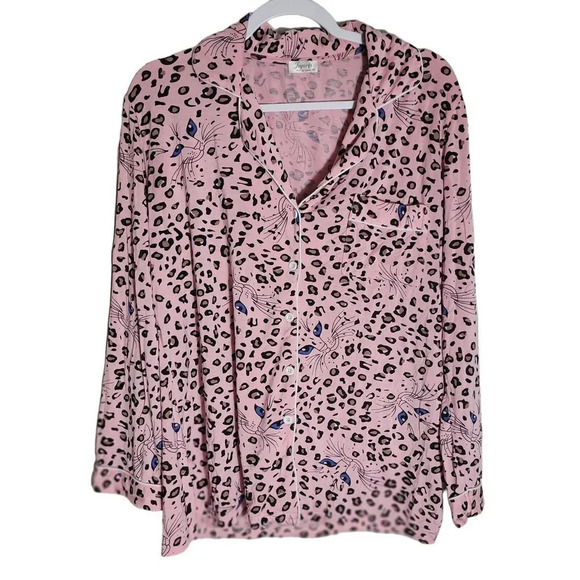 Joyaria Cat Pajama Set Women's Size Medium Pink Leopard PJs Sleepwear Pants Top - Picture 3 of 12